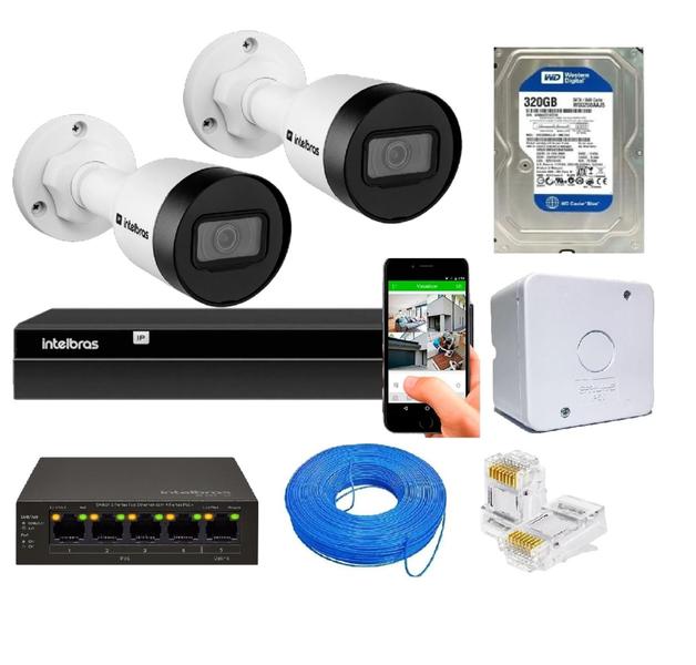 Imagem de KIT 2 CÂMERAS IP HD INTELBRAS VIPc 1230 B + NVD 1404 COMPLETO