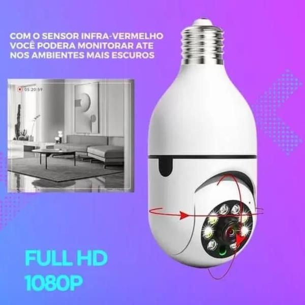 Imagem de Kit 2 Câmeras Lâmpadas de Segurança Ip Wifi 360 Giratória Visão Noturna Full Hd Com Anatel e Sensor de Movimento e Infra