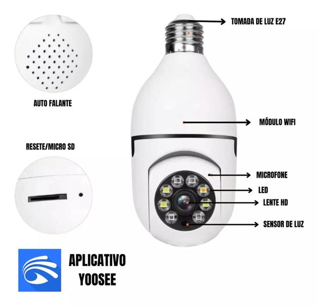 Imagem de Kit 2 Cameras Vigilancia 360º 24h Wifi Yoosee Direto Celular cor branca