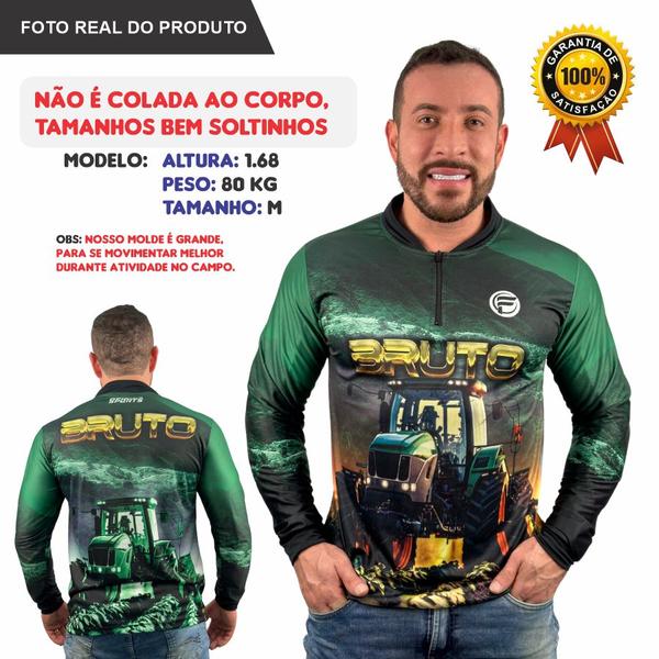 Imagem de KIT 2 Camisa Agro Proteção Solar UV 50+ Masculina Camiseta Manga Longa c/ Zíper Bruto Fazenda Trator Dry Fit  Bruto 