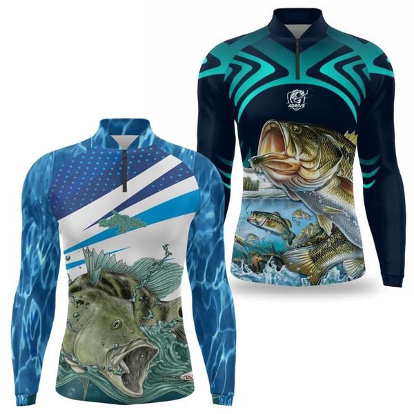 Imagem de Kit 2 Camisa pesca Manga longa protecao solar uv 50 Camiseta de pescaria com secagem rapida