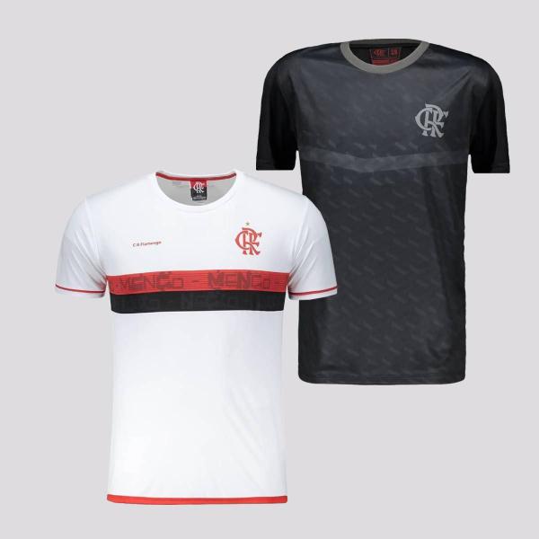 Imagem de Kit 2 Camisas Flamengo Infantil Branca e Preta