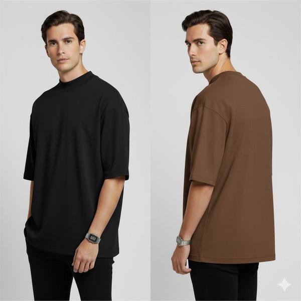 Kit Camiseta Oversized Camisa Masculina Gola Alta Lisa Basic