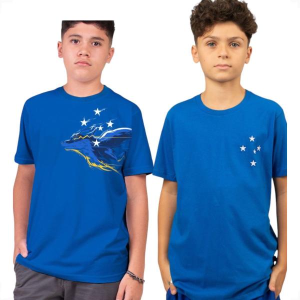 Imagem de Kit 2 Camisetas Cruzeiro Oficial Juvenil Algodão Torcedor