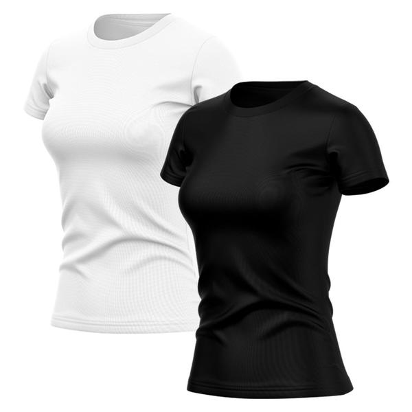 Imagem de Kit 2 Camisetas Feminina Dry Fit Básica Lisa Proteção Solar UV Térmica Blusa Academia Esporte Camisa