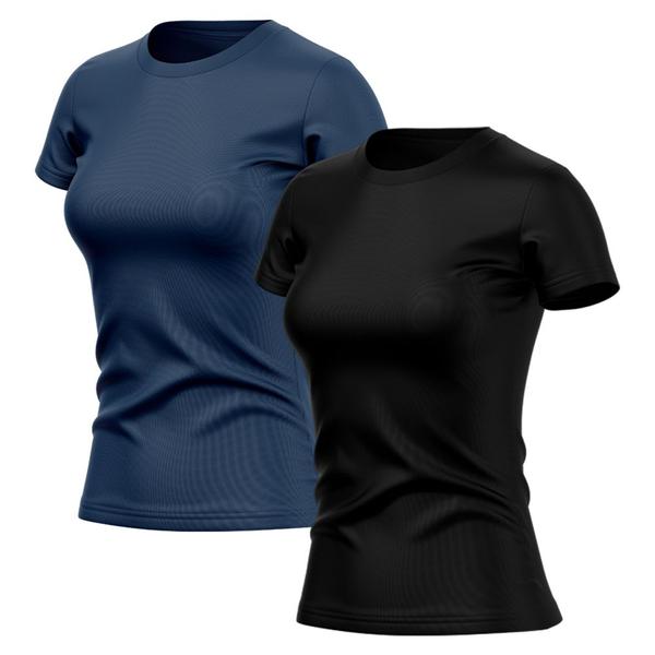 Imagem de Kit 2 Camisetas Feminina Dry Fit Básica Lisa Proteção Solar UV Térmica Blusa Academia Esporte Camisa