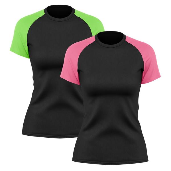 Imagem de Kit 2 Camisetas Feminina Raglan Dry Fit Proteção Solar UV Básica Lisa Treino Academia Ciclismo