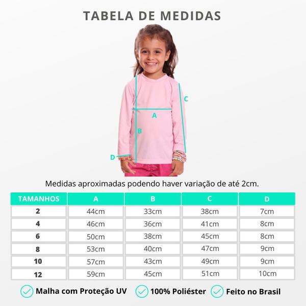 Imagem de Kit 2 Camisetas Infantil Menina Proteção UV Térmica Solar Manga Longa Camisa Praia Esporte