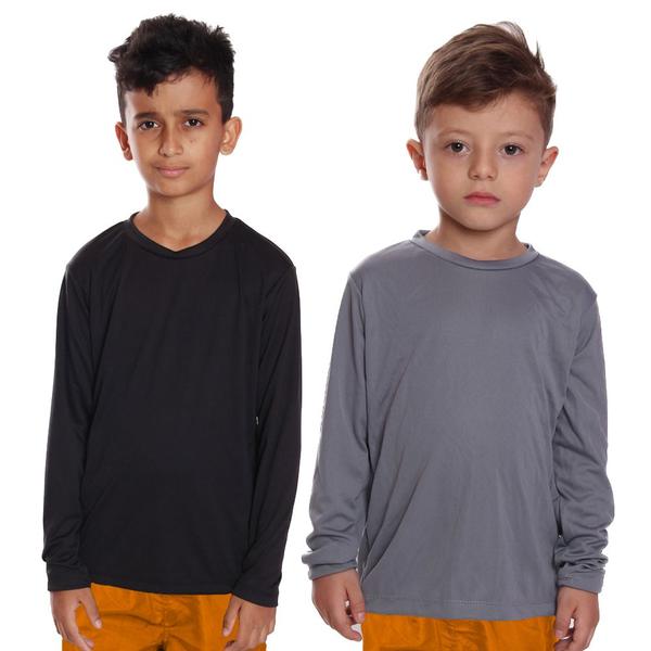 Imagem de Kit 2 Camisetas Infantil Menino Proteção UV Térmica Solar Manga Longa Camisa Praia Esporte