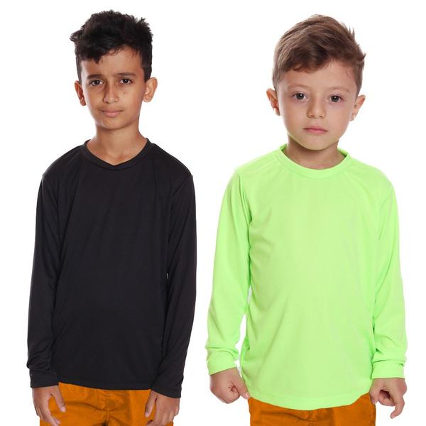 Imagem de Kit 2 Camisetas Infantil Menino Proteção UV Térmica Solar Manga Longa Camisa Praia Esporte