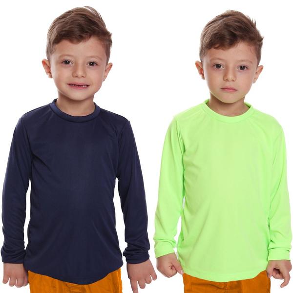 Imagem de Kit 2 Camisetas Infantil Menino Proteção UV Térmica Solar Manga Longa Camisa Praia Esporte