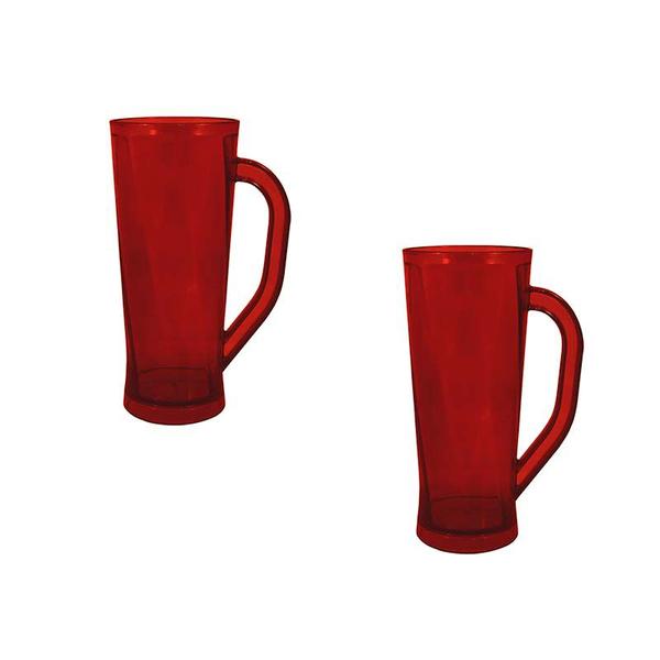 Imagem de Kit 2 Caneca Chopp Cristal Vermelho 430Ml Plástico