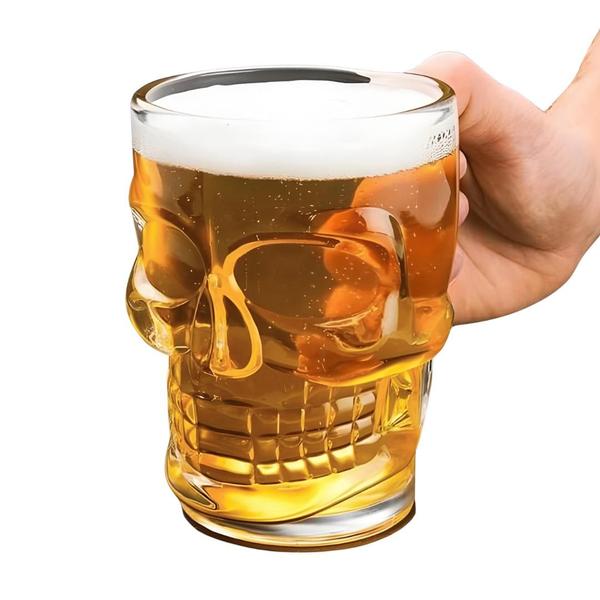 Imagem de Kit 2 Caneca De Vidro Caveira Chopp Cerveja Drinks Rock Crânio Clear 510ml