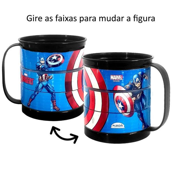 Imagem de Kit 2 Caneca Giratória Capitão América Xícara 360ml Plástica