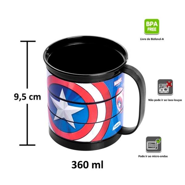 Imagem de Kit 2 Caneca Giratória Capitão América Xícara 360ml Plástica