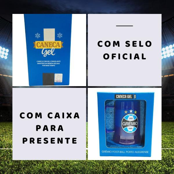 Imagem de Kit 2 Canecas Copo Gel 300ml Térmica Chopp Cerveja Time Clube Escudo Grêmio Azul Oficial Selo