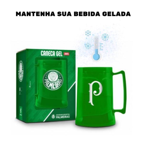 Imagem de Kit 2 Canecas Copo Verde Gel 300ml Térmica Chopp Cerveja Time Clube Escudo Palmeiras Oficial Selo