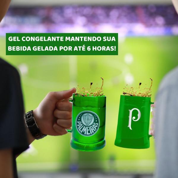 Imagem de Kit 2 Canecas Copo Verde Gel 300ml Térmica Chopp Cerveja Time Clube Escudo Palmeiras Oficial Selo