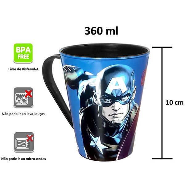 Imagem de Kit 2 Canecas Plástica 360ml Infantil Capitão América Vingadores Original