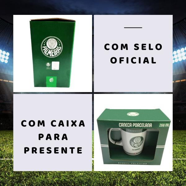 Imagem de Kit 2 Canecas Porcelana Xícara Branca Verde Premium 260ml Café Palmeiras Oficial Selo