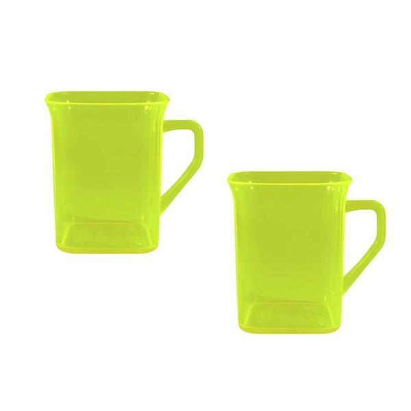 Imagem de Kit 2 Canecas Quadrada Cristal Amarelo Neon 250Ml Plástico