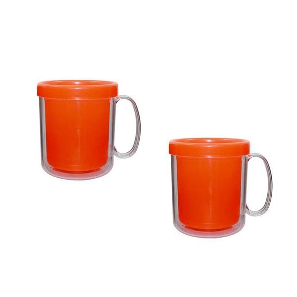 Imagem de Kit 2 Canecas Térmica Cristal Laranja Neon 300Ml Plástico