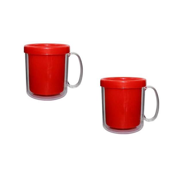 Imagem de Kit 2 Canecas Térmica Cristal Vermelho 300Ml Plástico