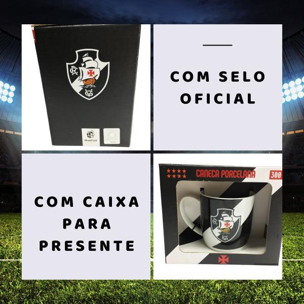 Imagem de Kit 2 Canecas Xicara Porcelana Urban 300ml Café Vasco Preto Branco Oficial Selo