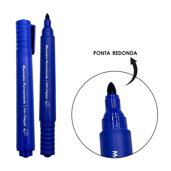 Imagem de Kit 2 canetas permanente azul secagem rápida papelaria resistente