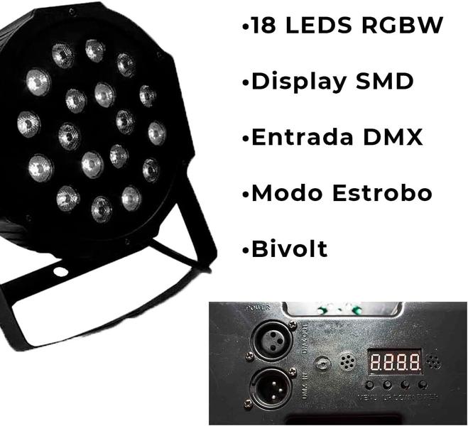 Imagem de Kit 2 Canhão LED PARD Refletor Slim RGB 18 LEDS 1W Display Digital Par 64 DMX