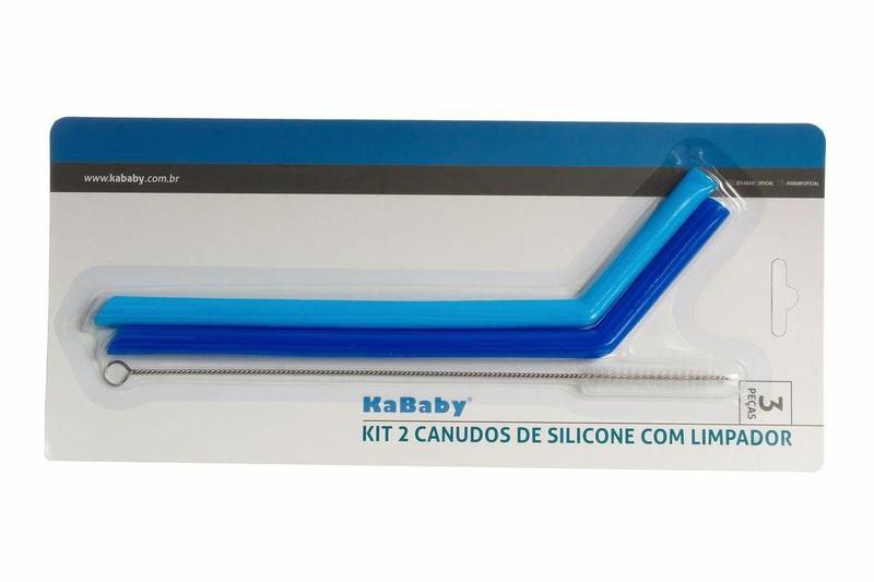 Imagem de Kit 2 Canudos de Silicone + Limpador Grande Azul