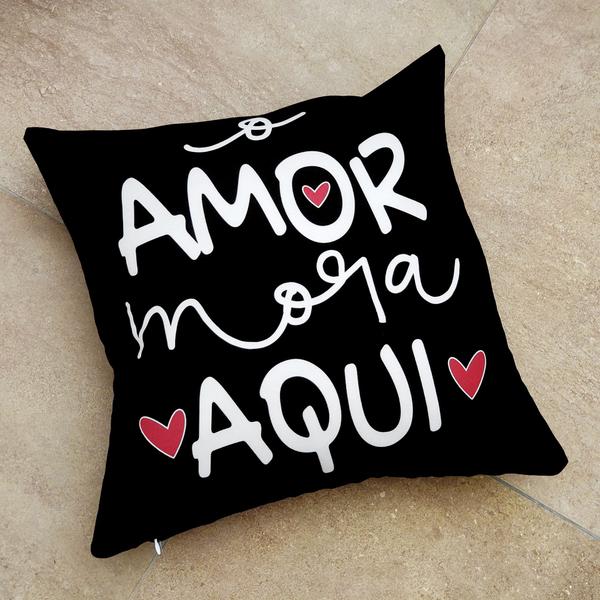 Imagem de Kit 2 Capa Almofada Sarja Amor Mora Aqui +Amor Gera Amor 45cm