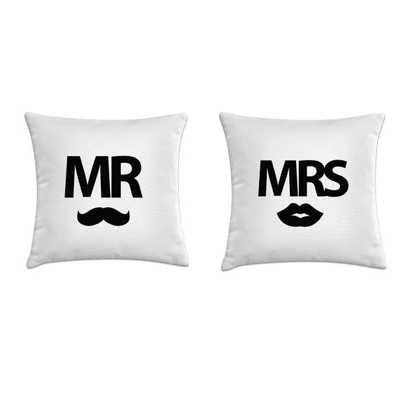 Imagem de Kit 2 capa de almofada Mr e Mrs bigode e boca