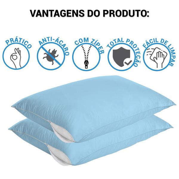 Imagem de Kit 2 Capa Travesseiro Impermeável Azul 50cm x 70cm Com Zíper e HipoAlergênico