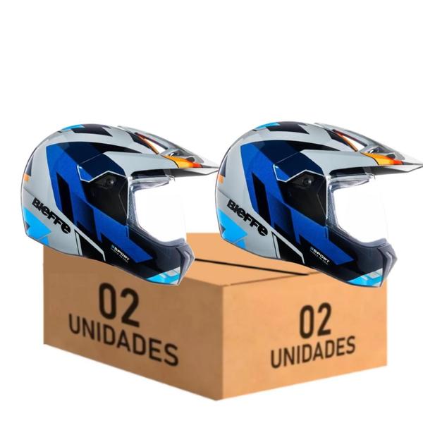 Imagem de Kit 2 Capacete Cross Bieffe 3 Sport Azul Laranja