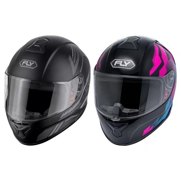 Imagem de Kit 2 Capacete Fly Drive 2 Flex Preto Grafite e Atitude Rosa