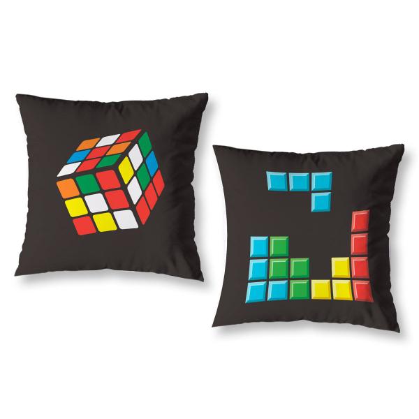 Imagem de Kit 2 Capas de Almofada 40cm Infantil Menino Tetris Game