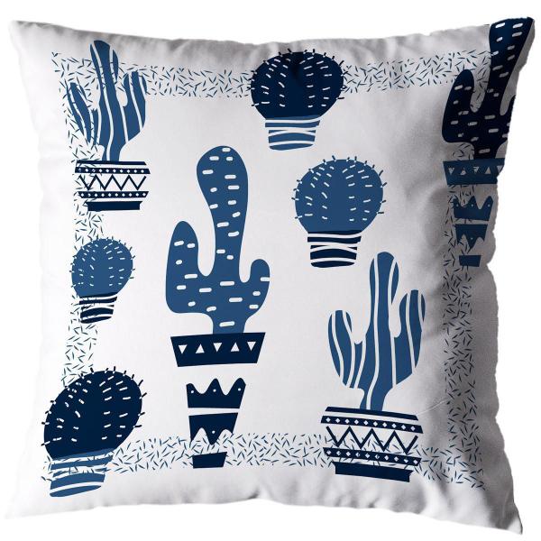 Imagem de Kit 2 Capas De Almofada Decoração Cactos 40Cm Azul/Branco