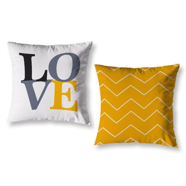 Imagem de Kit 2 Capas De Almofada Sala Quarto Love Amarelo 40Cm Zíper