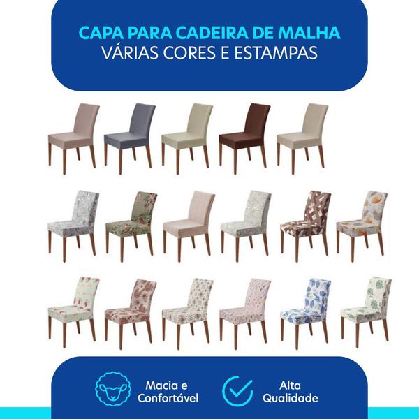 Imagem de Kit 2 Capas de Cadeira Malha Lisa ou Estampada Decorativa Elegante Elástica Ajustável Elegante Bonita