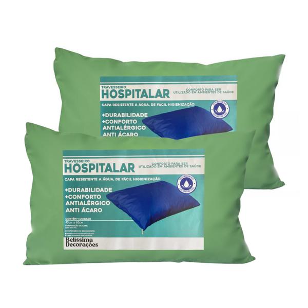 Imagem de Kit 2 Capas Para Travesseiro Clínico Hospitalar 45x65cm Protetora Antialérgica Com Zíper