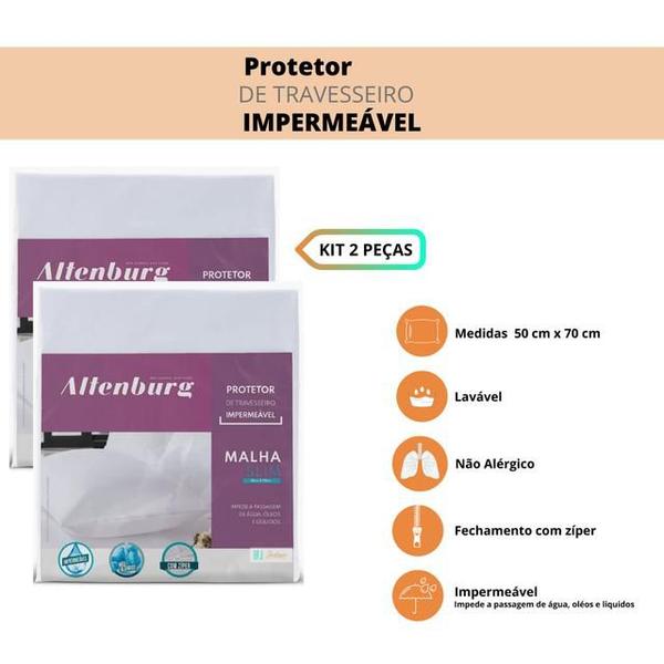 Imagem de Kit 2 Capas Protetora de Travesseiro Impermeável Altenburg Malha Slim  c/ Zíper 50x70  - Preserva o travesseiro com aspecto novo