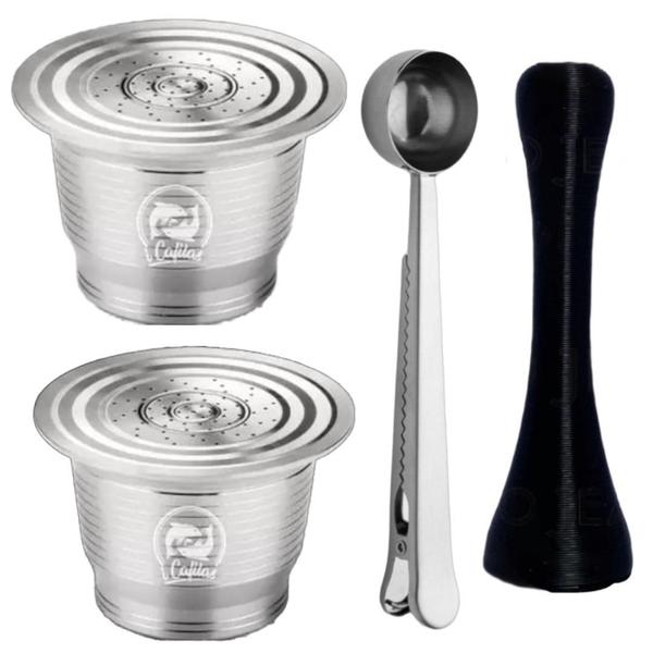 Imagem de Kit 2 Cápsula Nespresso Reutilizável Inox Café Coffee Tamper