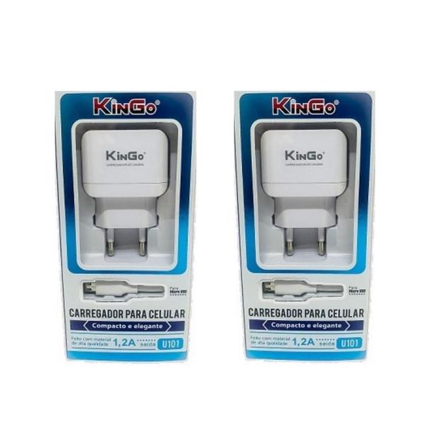 Imagem de Kit 2 Carreg. Micro-Usb V8 Kingo 1.2A 5V Para Moto E7 Plus