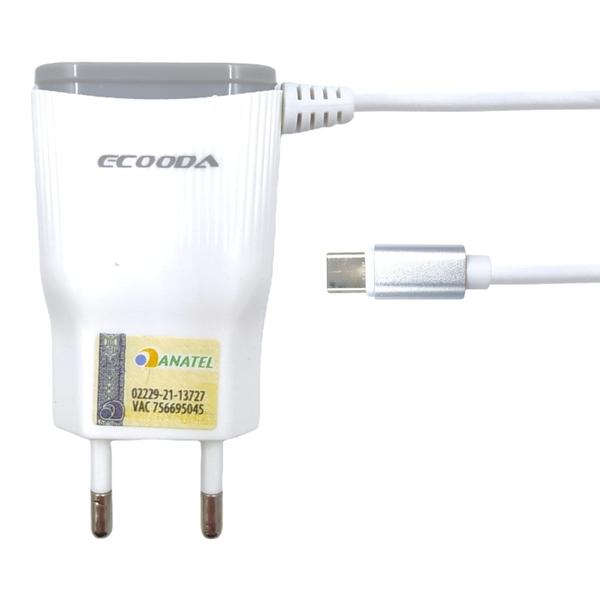 Imagem de Kit 2 Carregador Bi-Volt Rápido Ecooda 3.6A 2 Usb 1,2M Compatível Tipo-C EC11140-C