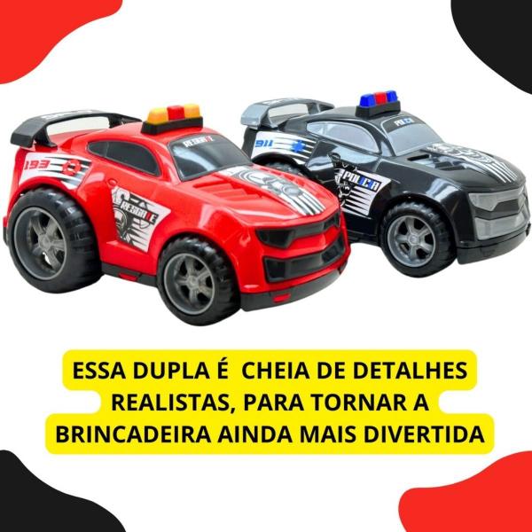 Imagem de Kit 2 Carrinho de Polícia Bombeiro Split car Brinquedo Criança