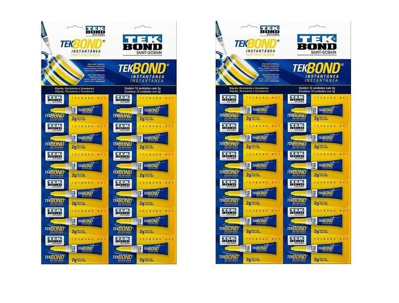 Kit 2 Cartelas C/12 Un Cola Instantânea De 2 Gr Multiuso - Tek Bond Imagem de Kit 2 Cartelas C/12 Un Cola Instantânea De 2 Gr Multiuso
