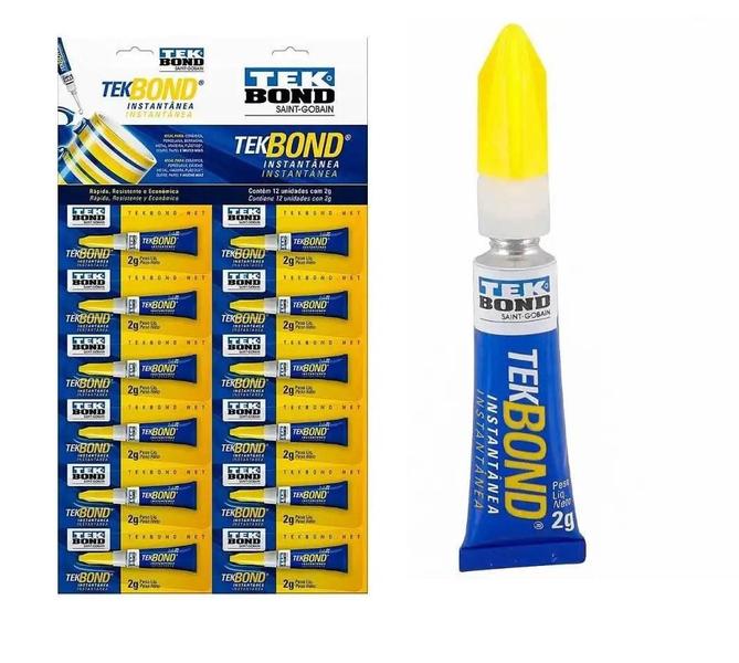 Kit 2 Cartelas C/12 Un Cola Instantânea De 2 Gr Multiuso - Tek Bond Imagem de Kit 2 Cartelas C/12 Un Cola Instantânea De 2 Gr Multiuso