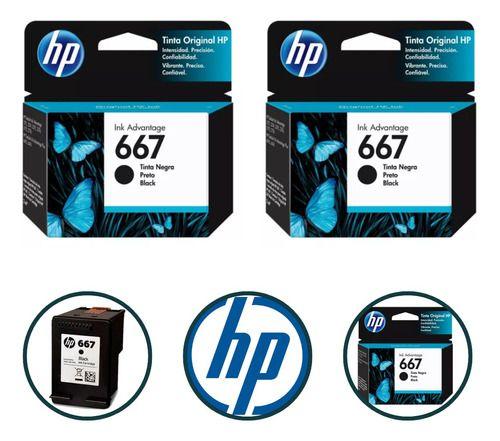 Imagem de Kit 2 Cartuchos Hp 667 Preto Original 1200 2300 2700