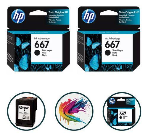 Imagem de Kit 2 Cartuchos Hp 667 Preto Original 1200 2300 2700